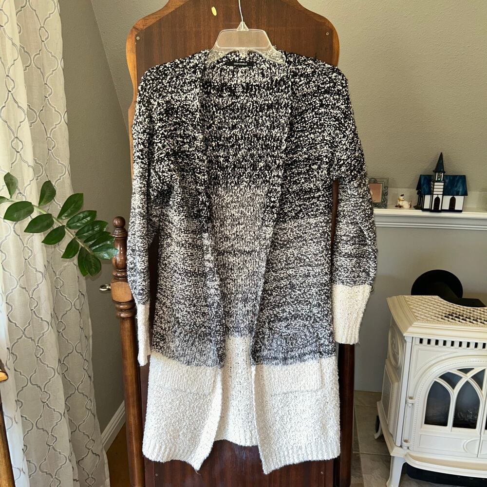 Color swatch small medium black cream gray ombre duster sweater cardigan